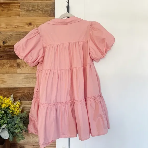 Peach Love California Sequin Guitar Dress Coral Puff Sleeve Large