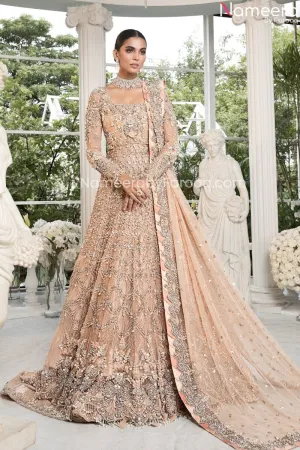 Peach Pink Lehenga Bridal Pakistani Wedding Dress #BN822
