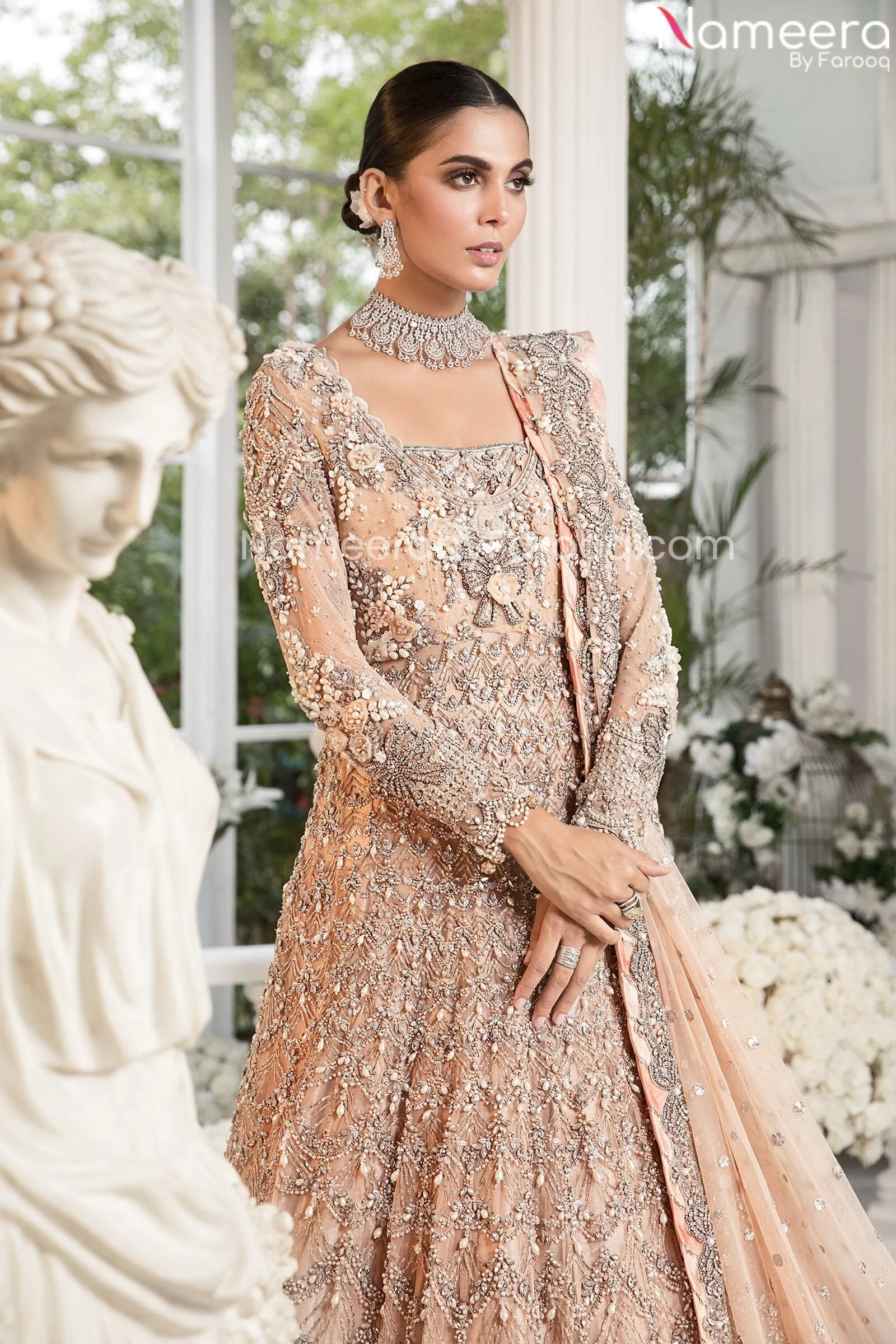 Peach Pink Lehenga Bridal Pakistani Wedding Dress #BN822