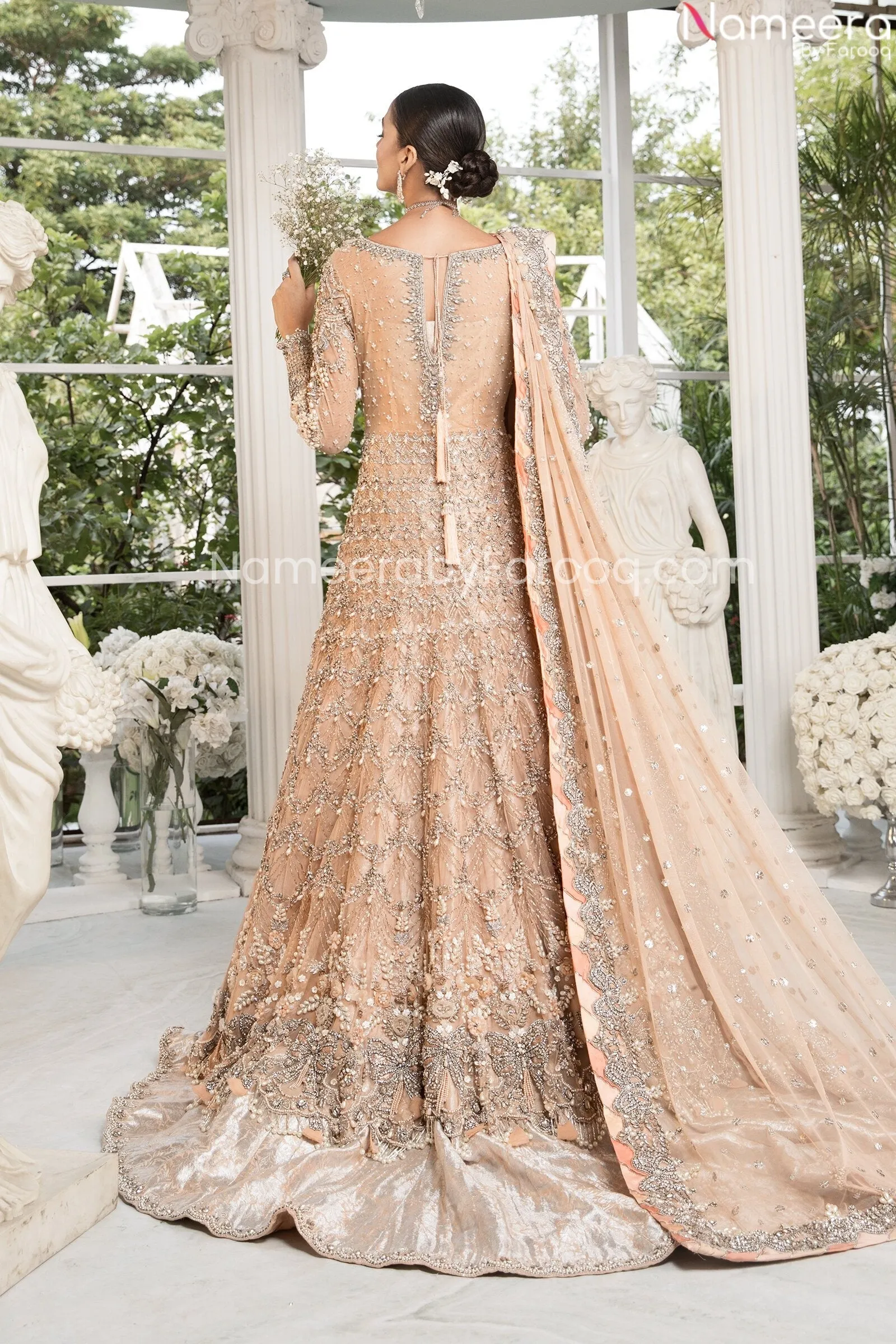 Peach Pink Lehenga Bridal Pakistani Wedding Dress #BN822