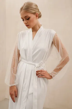 Pearl Sleeve Satin Silk Bridal Robe