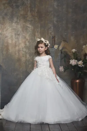 Pearls and Feathers Ivory Flowergirl Dress