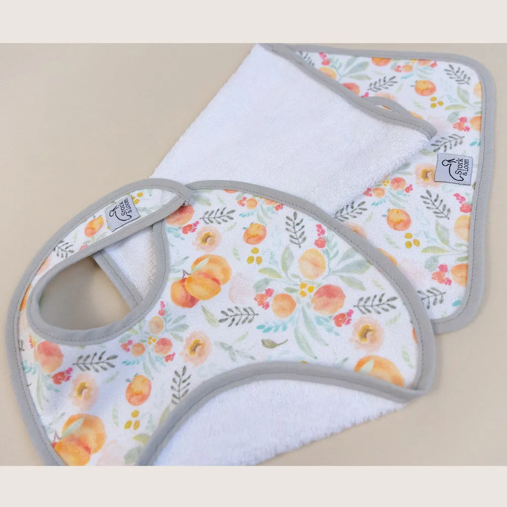 Personalized Bib and Burp Cloth Set - Peachy - Baby Girl Shower Gift