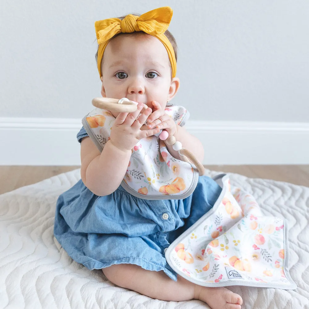 Personalized Bib and Burp Cloth Set - Peachy - Baby Girl Shower Gift