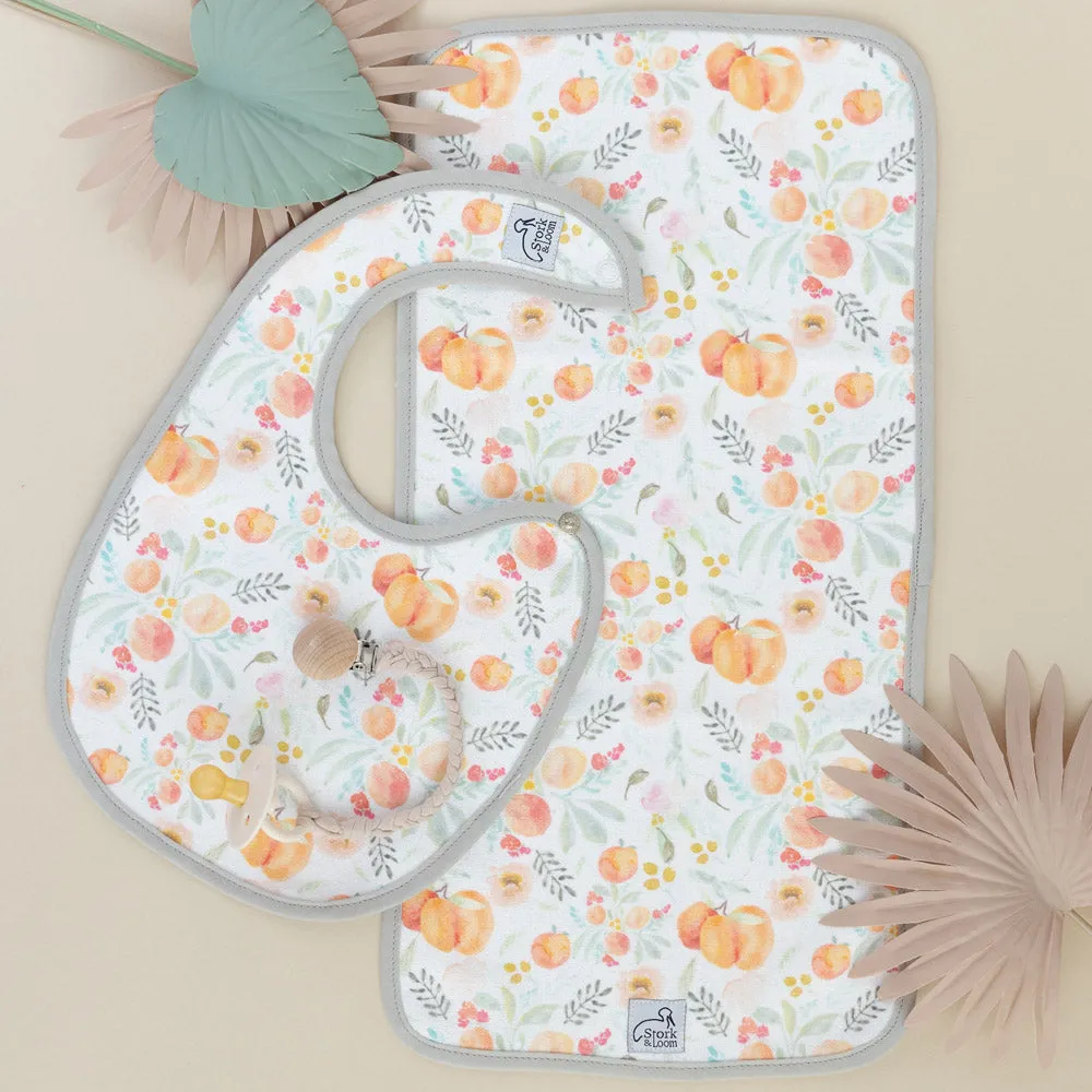 Personalized Bib and Burp Cloth Set - Peachy - Baby Girl Shower Gift