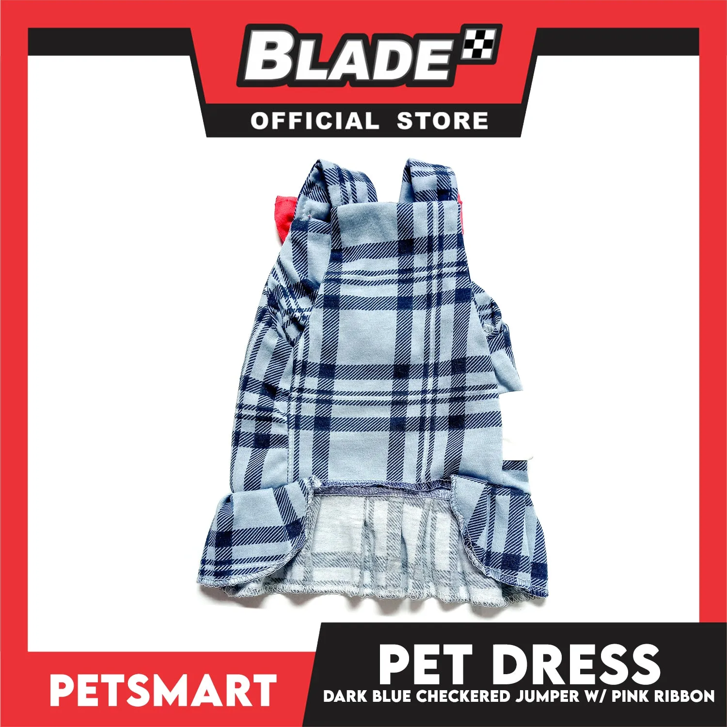 Pet Jumper Dress Dark Blue Checkered Jumper With Pink Ribbon DG-CTN123XL (Extra Large) Perfect Fit For Dogs And Cats, Pet Dress Clothes, Soft and Comfortable Pet Clothing