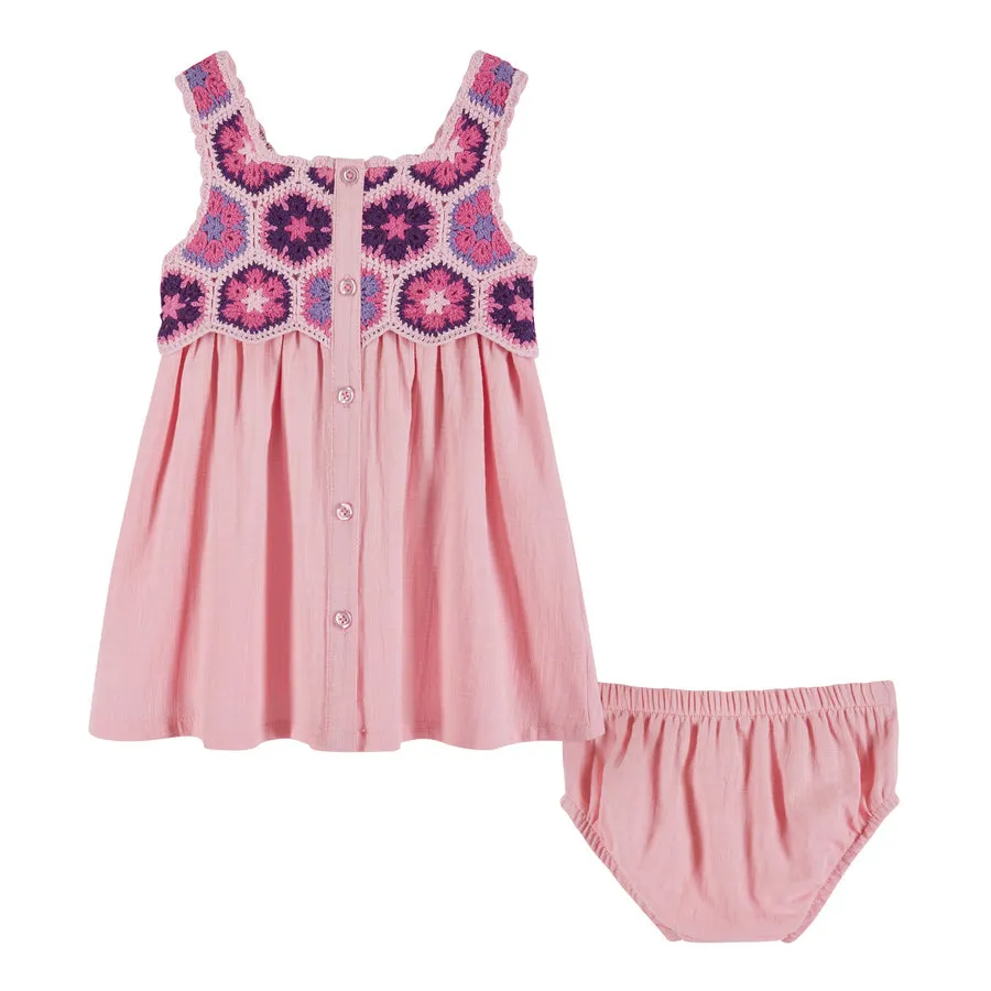 Pink Crochet Dress Set