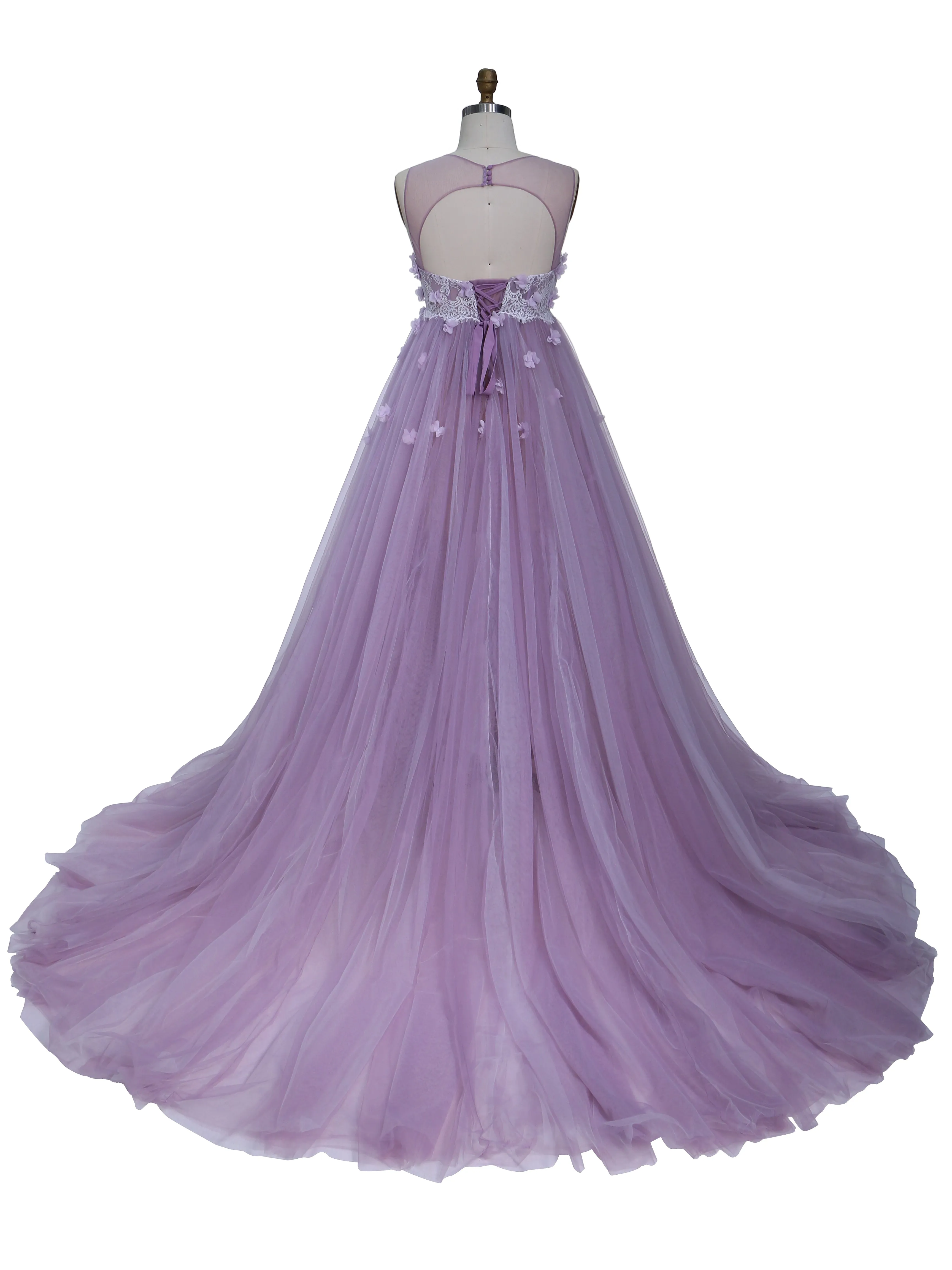 Pink Flower Soft Tulle Dress for Photo Shoots Crew Neck Backless Tulle Maxi Dress YW230330