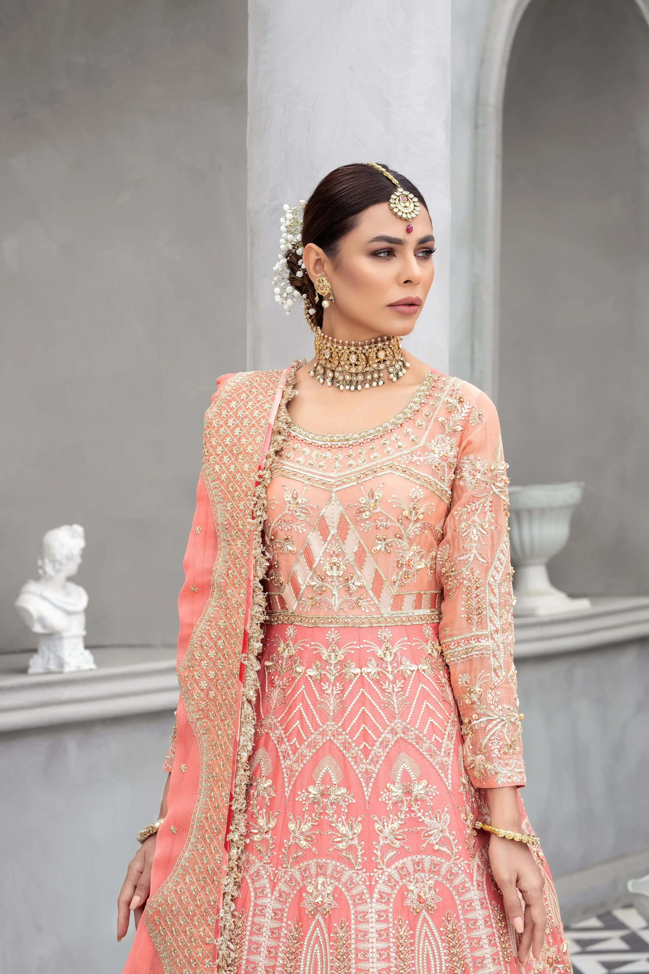 Pink Pakistani Bridal Dress in Embellished Gown Style