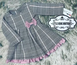 Pink Tartan Glitter Bow Dress