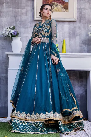Pishwas Frock and Blue Lehenga Pakistani Wedding Dress