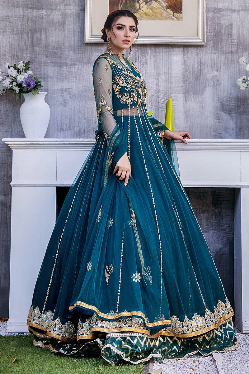 Pishwas Frock and Blue Lehenga Pakistani Wedding Dress