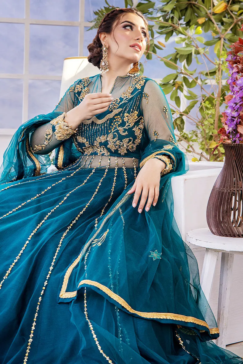 Pishwas Frock and Blue Lehenga Pakistani Wedding Dress