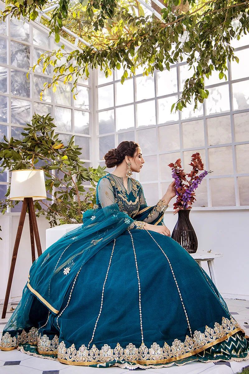 Pishwas Frock and Blue Lehenga Pakistani Wedding Dress
