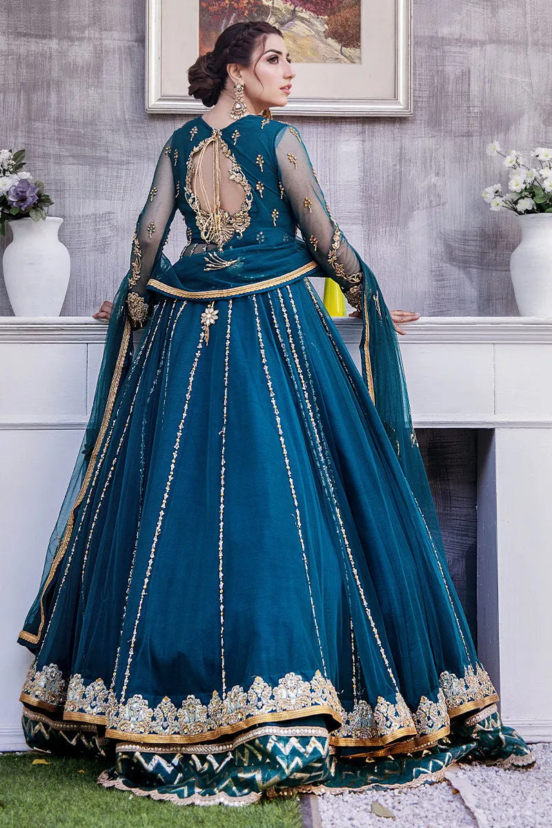 Pishwas Frock and Blue Lehenga Pakistani Wedding Dress
