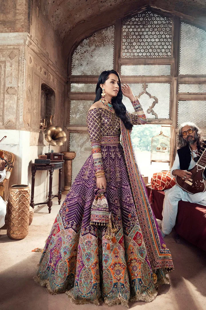 Plum Pakistani Bridal Dress Heavily Embellished Lehenga Choli Dupatta