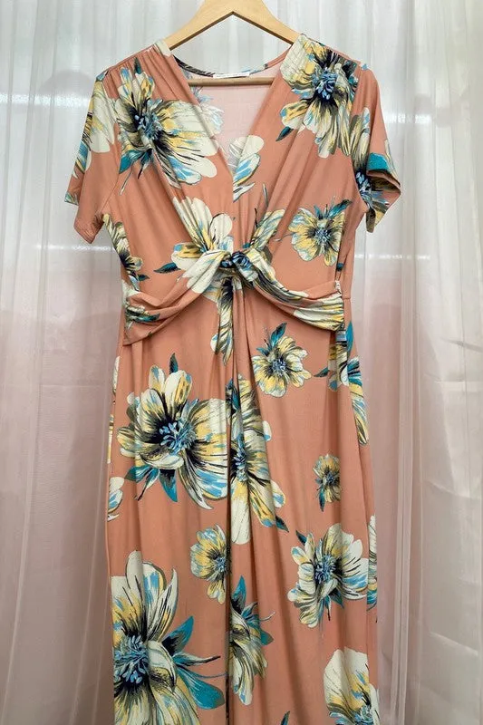 Plus Floral Short Sleeve Maxi Dress - Final Sale