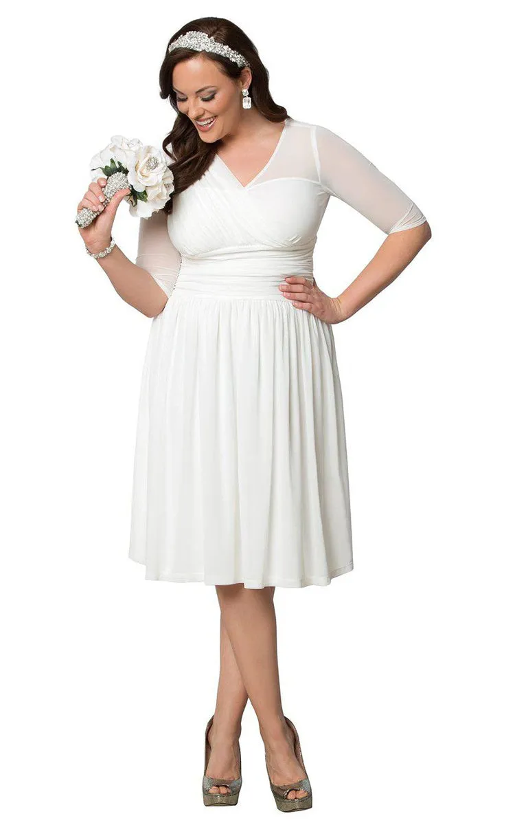 Plus Size Knee-length Gown with Half sleeves and Ruffles-703880