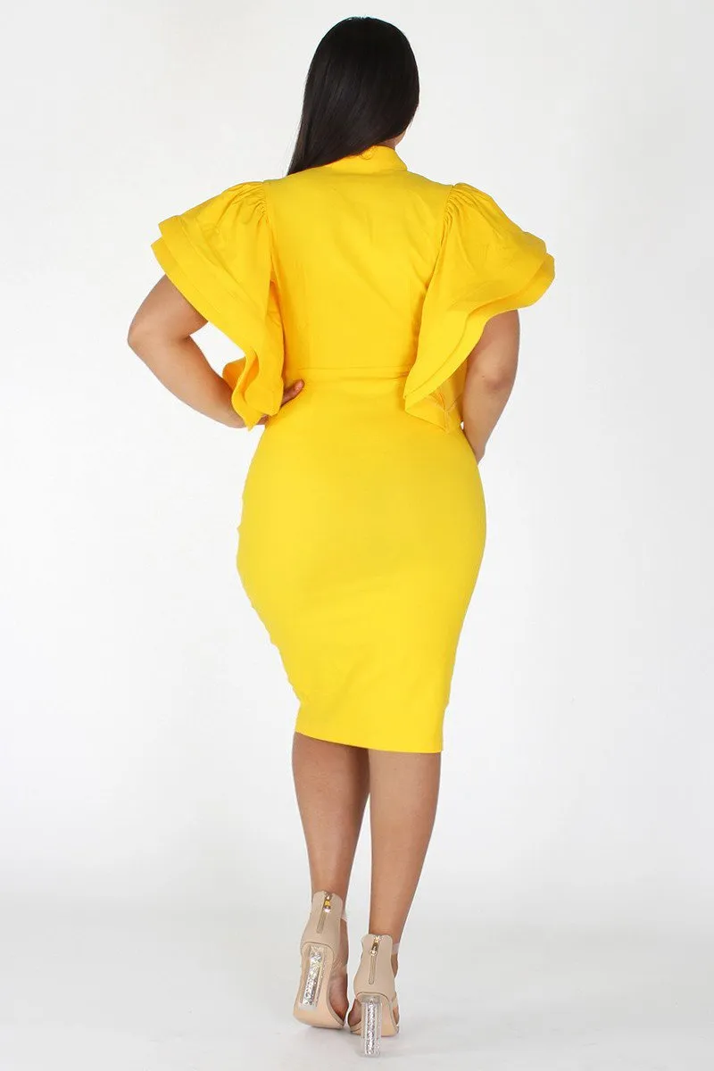 Plus Size Lovable Bow Necktie Ruffle Sleeves Dress