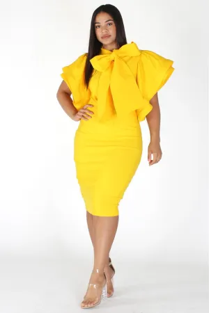 Plus Size Lovable Bow Necktie Ruffle Sleeves Dress
