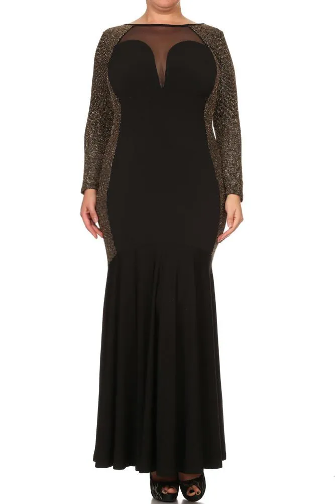 Plus Size Lustrous Glittered Sweetheart Maxi Dress