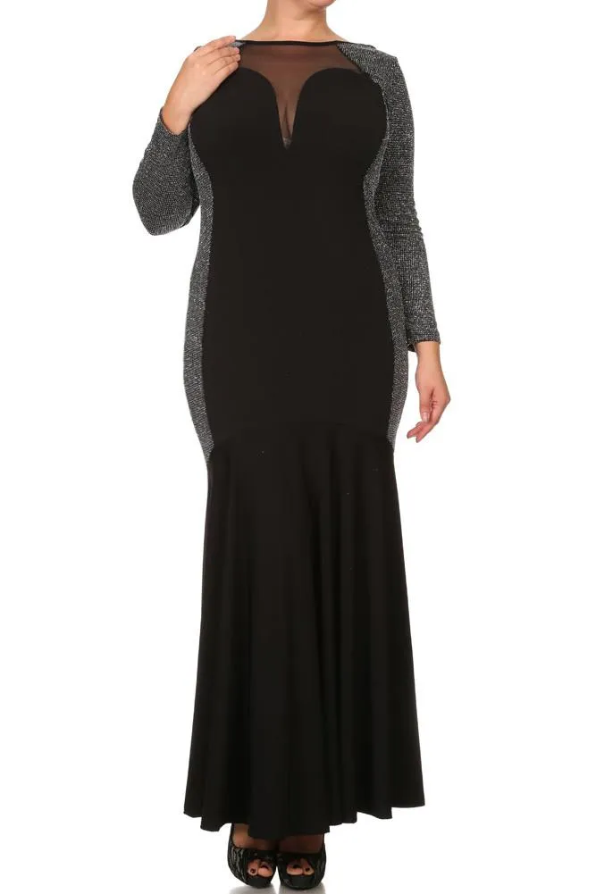 Plus Size Lustrous Glittered Sweetheart Maxi Dress