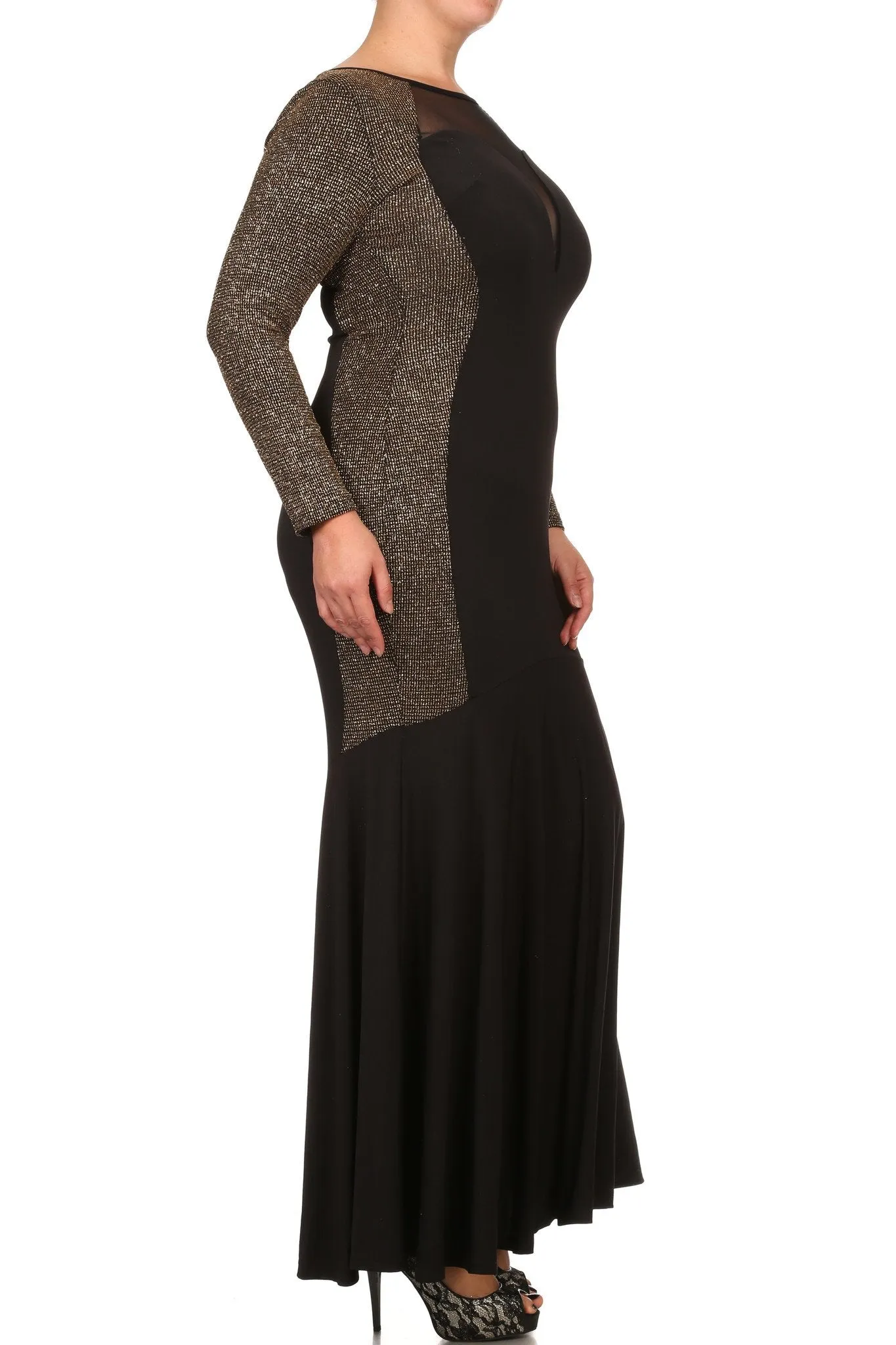 Plus Size Lustrous Glittered Sweetheart Maxi Dress