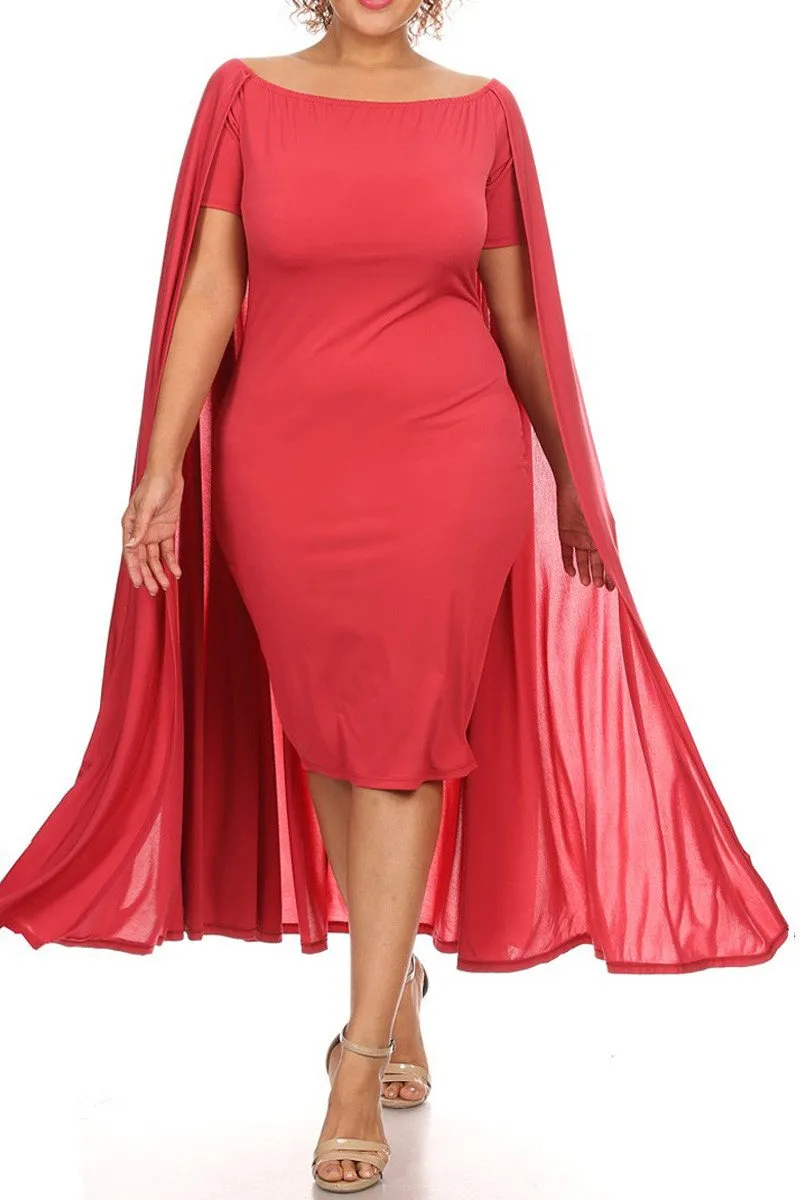 Plus Size Ravishing Off The Shoulder Cape Dress [SALE]
