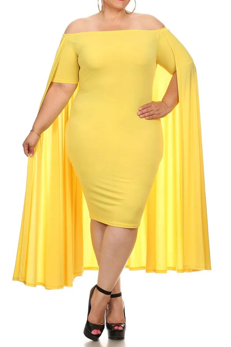 Plus Size Ravishing Off The Shoulder Cape Dress [SALE]