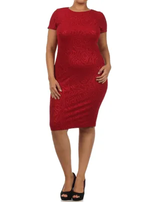 Plus Size Romantic Bliss Rose Print Red Midi Dress