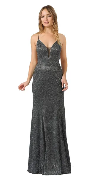 Poly USA 8494 Glitter Long Prom Dress with Strappy Back