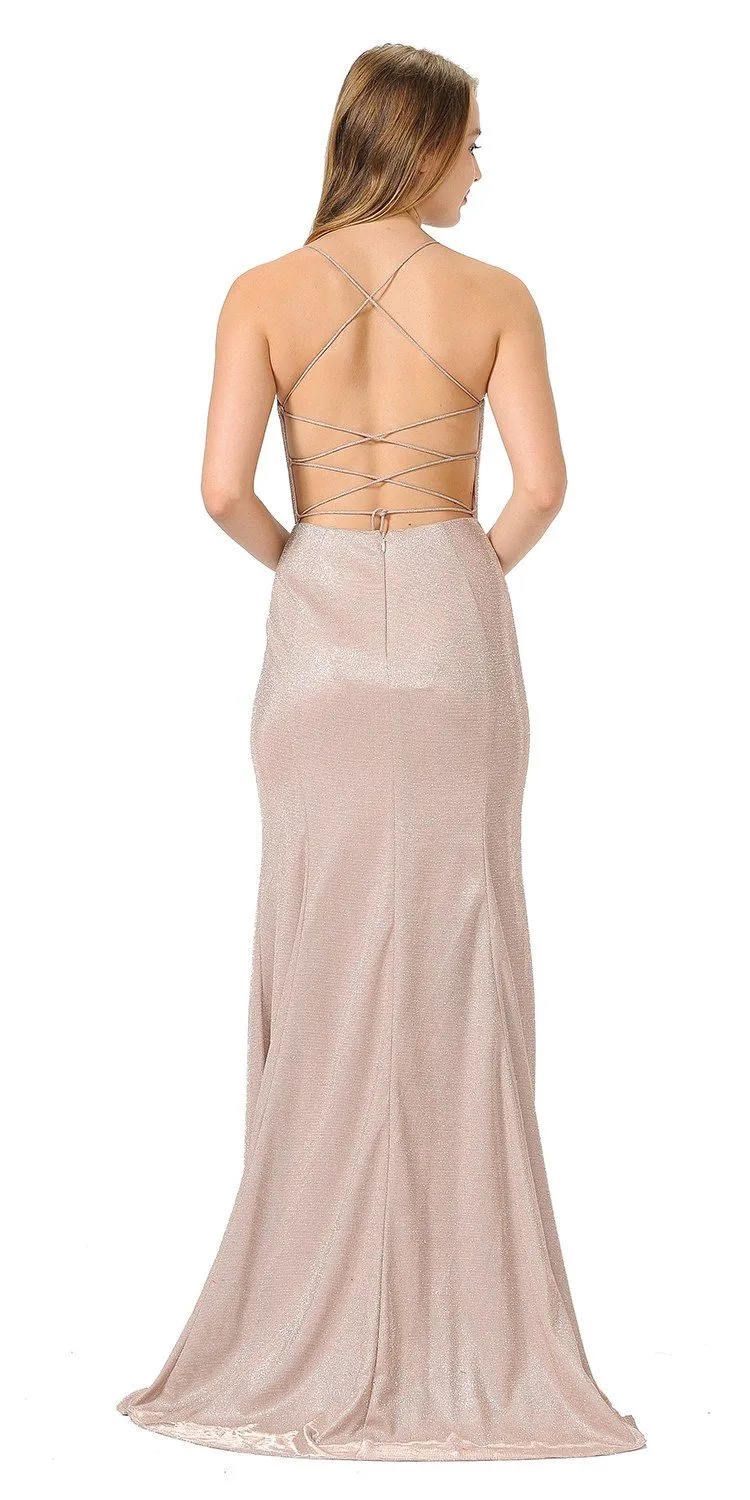 Poly USA 8494 Glitter Long Prom Dress with Strappy Back
