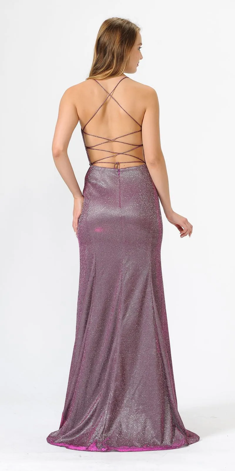 Poly USA 8494 Glitter Long Prom Dress with Strappy Back