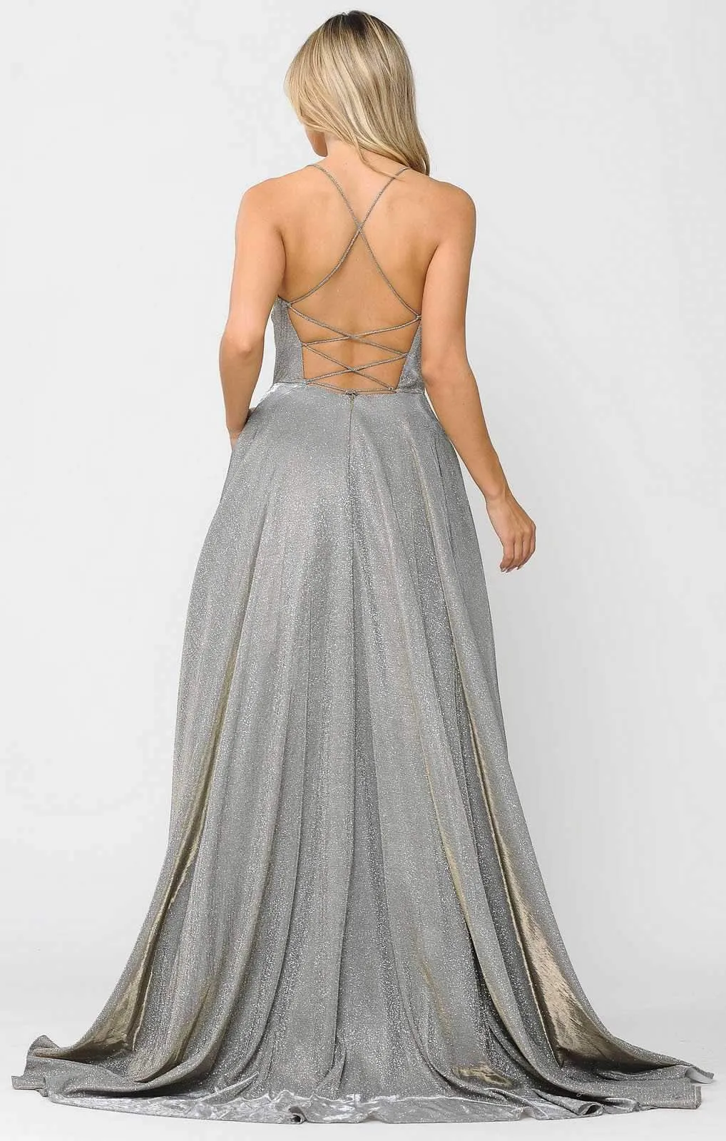 Poly USA 8574 Long Glitter Metallic Knit Dress with Pockets