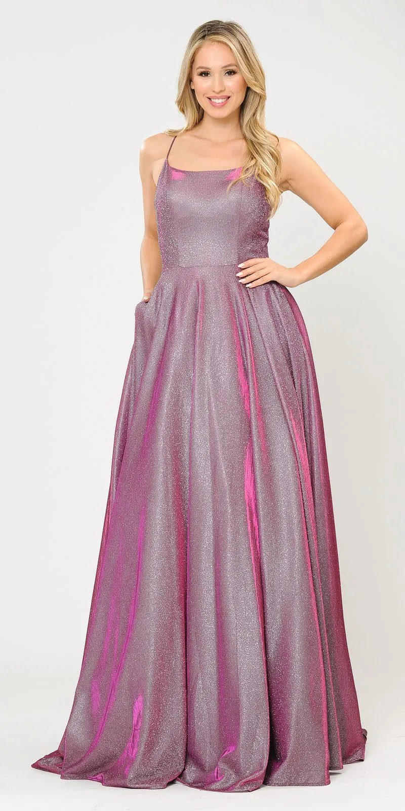 Poly USA 8574 Long Glitter Metallic Knit Dress with Pockets