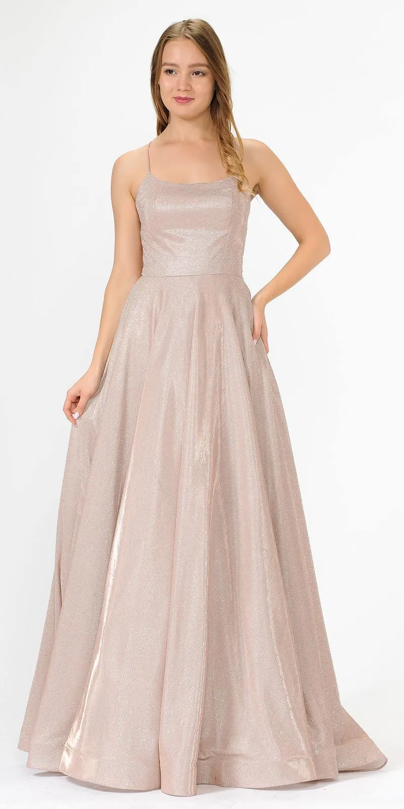 Poly USA 8574 Long Glitter Metallic Knit Dress with Pockets
