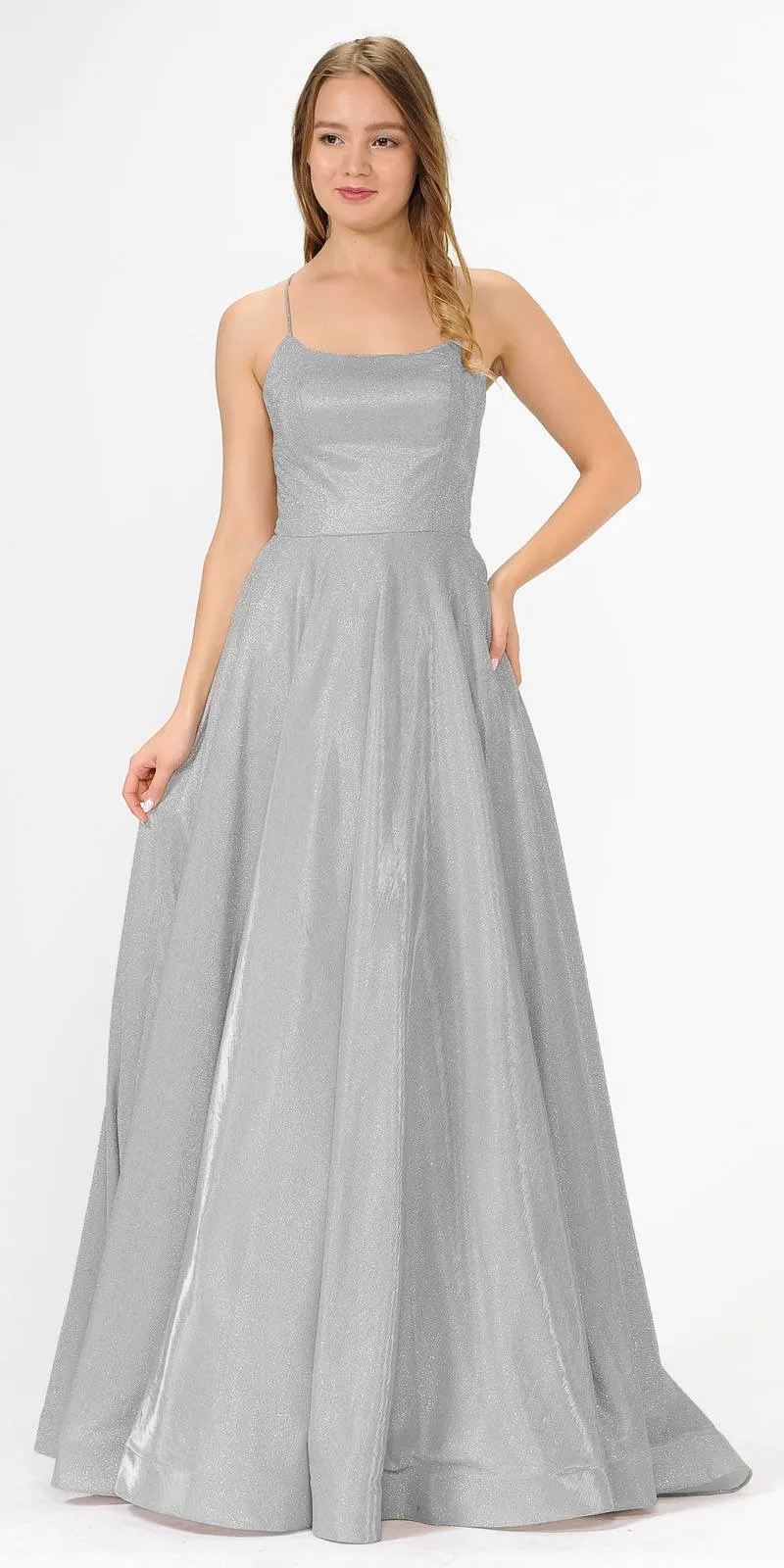 Poly USA 8574 Long Glitter Metallic Knit Dress with Pockets