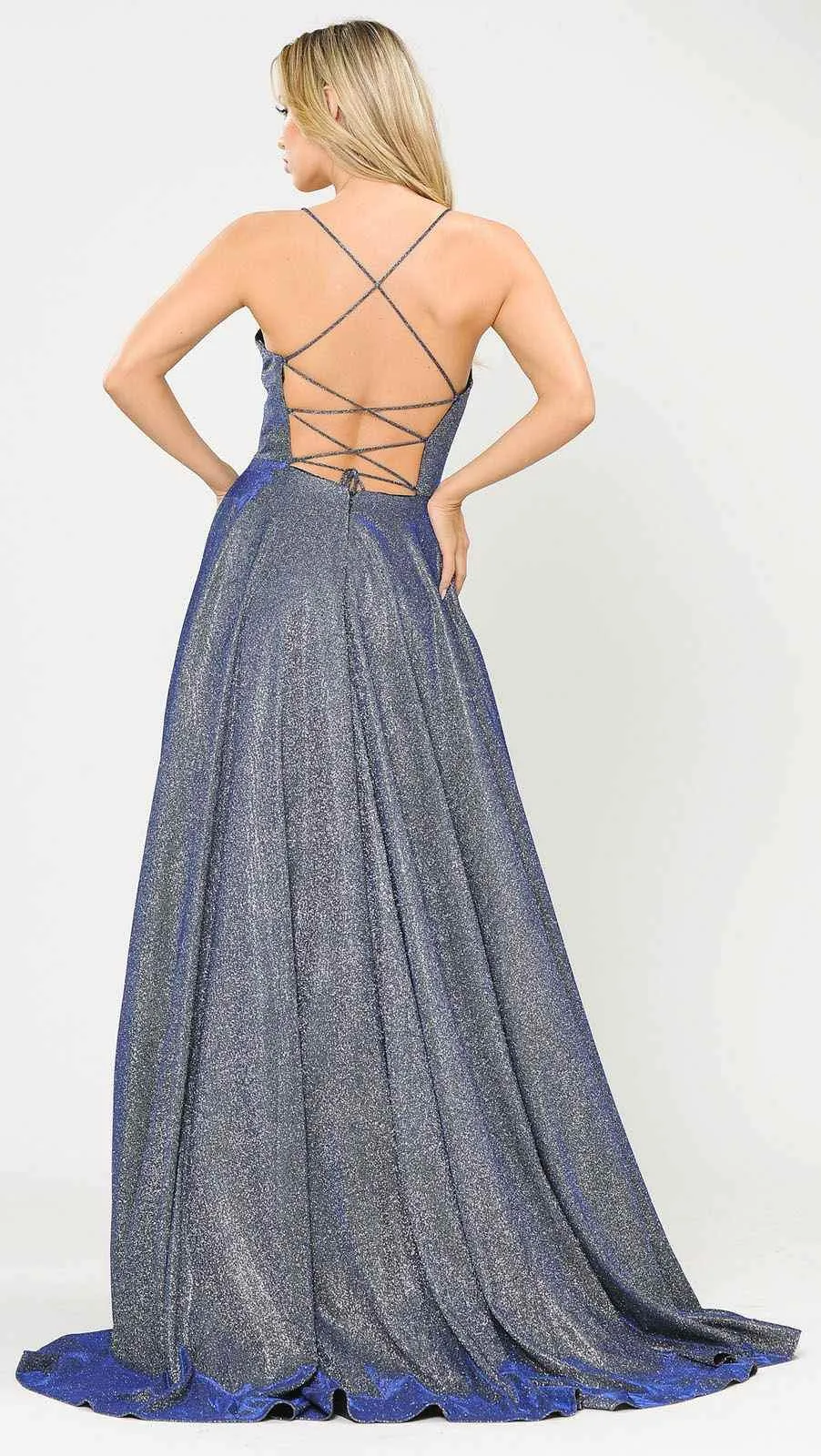 Poly USA 8574 Long Glitter Metallic Knit Dress with Pockets
