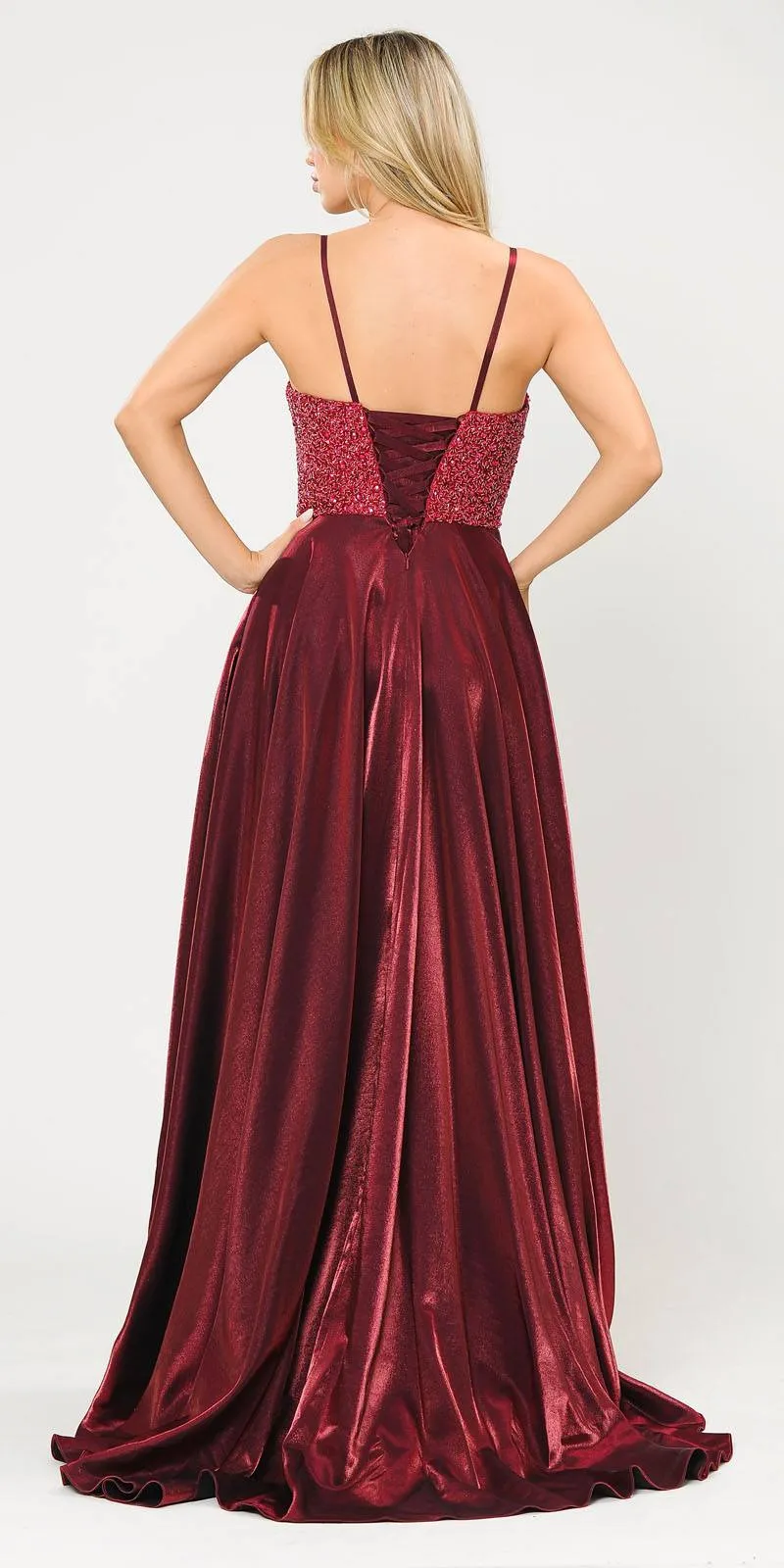 Poly USA 8674 Long Dress Embellished with Pocket