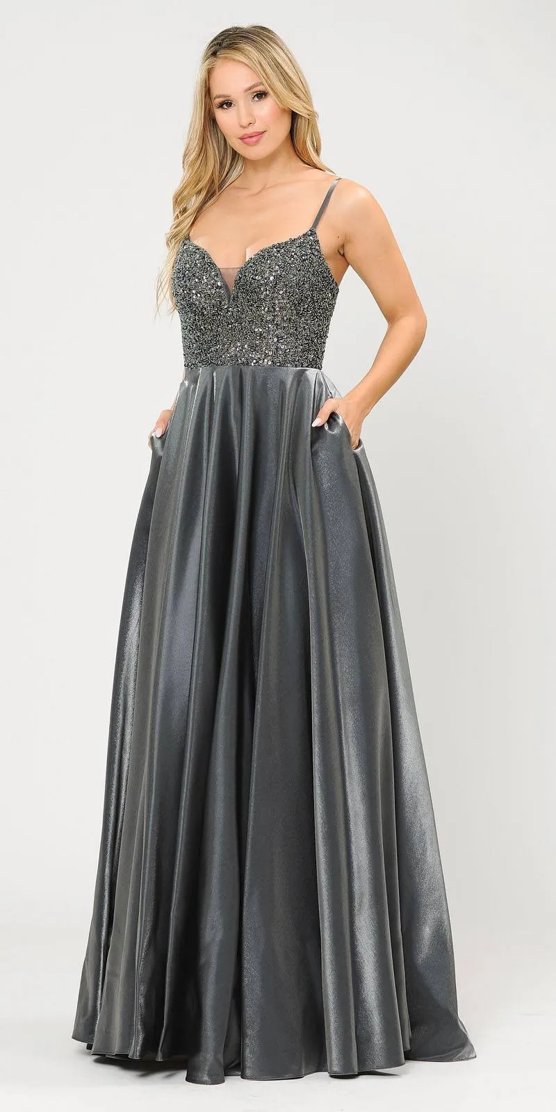 Poly USA 8674 Long Dress Embellished with Pocket