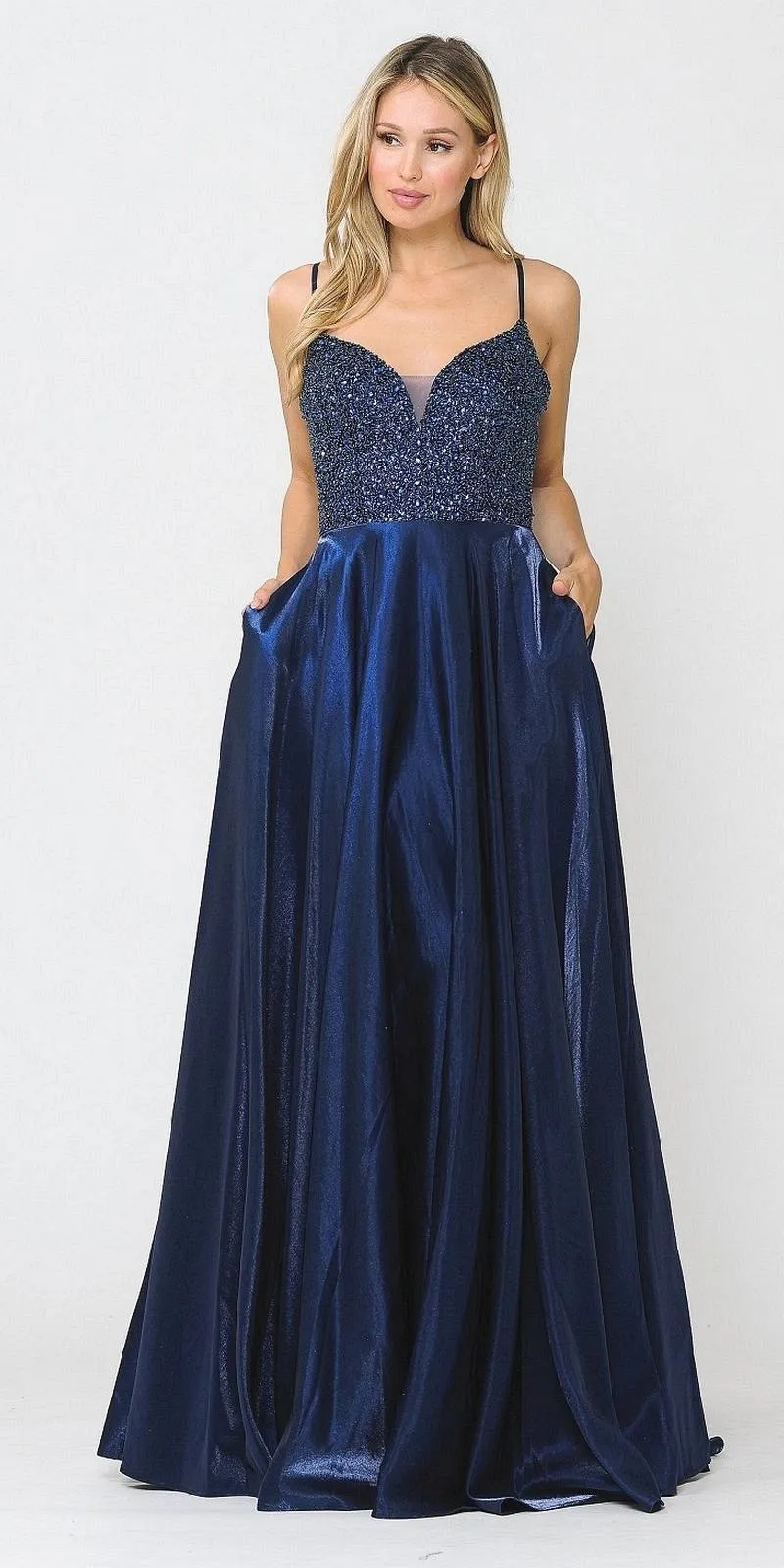 Poly USA 8674 Long Dress Embellished with Pocket