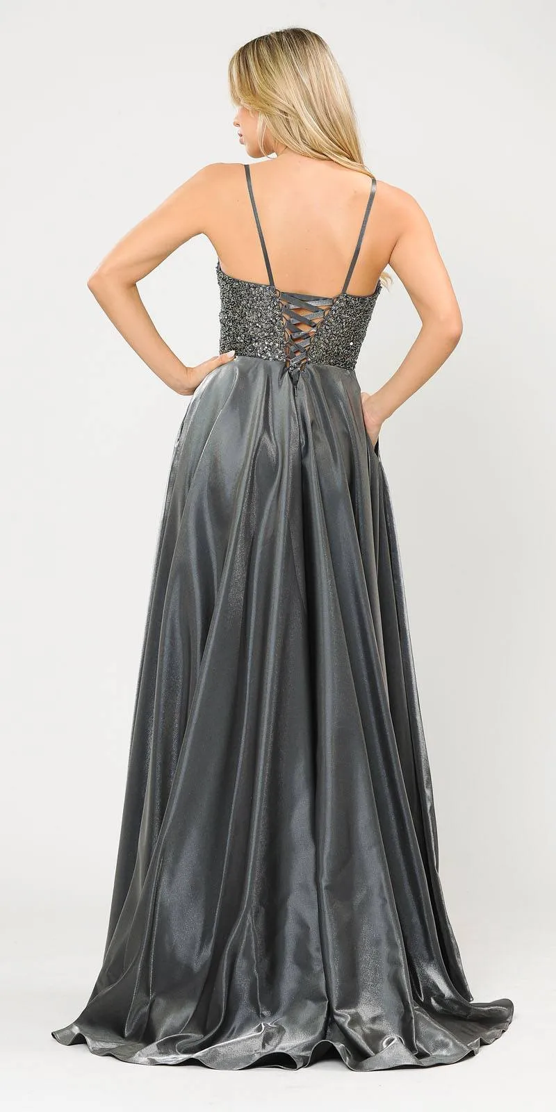 Poly USA 8674 Long Dress Embellished with Pocket