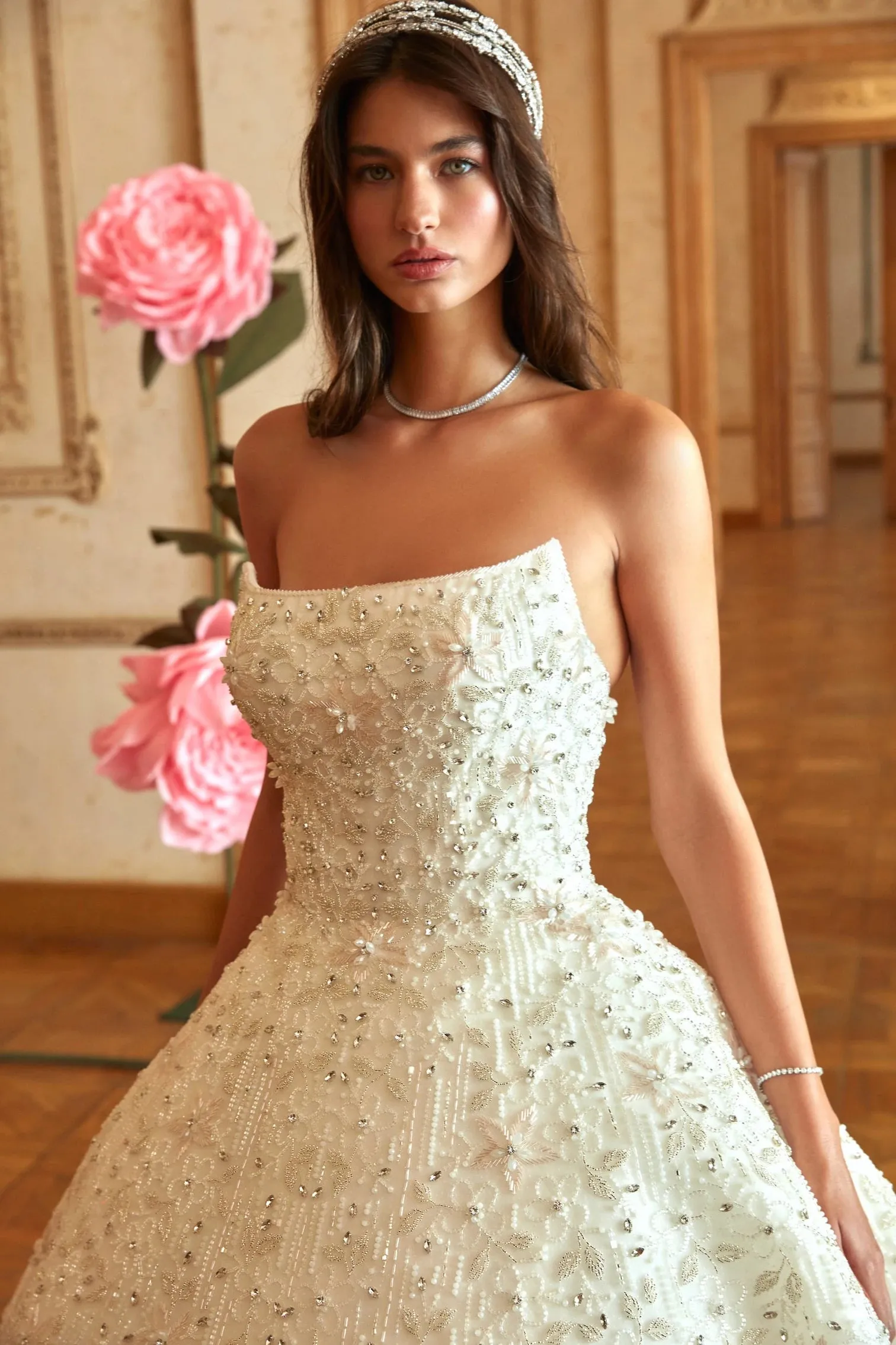 Premium Crystal Embellished Off-White Wedding Gown