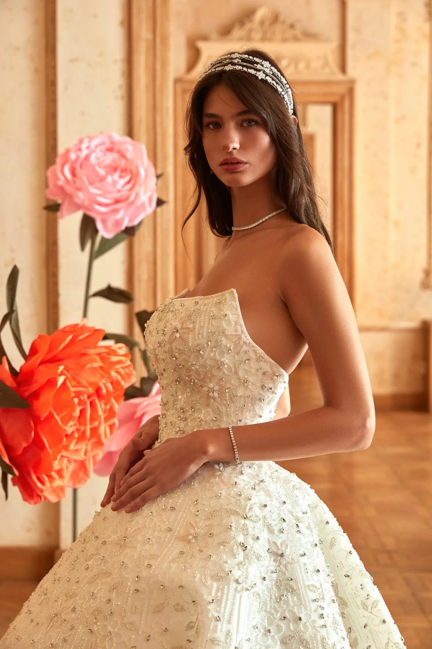 Premium Crystal Embellished Off-White Wedding Gown