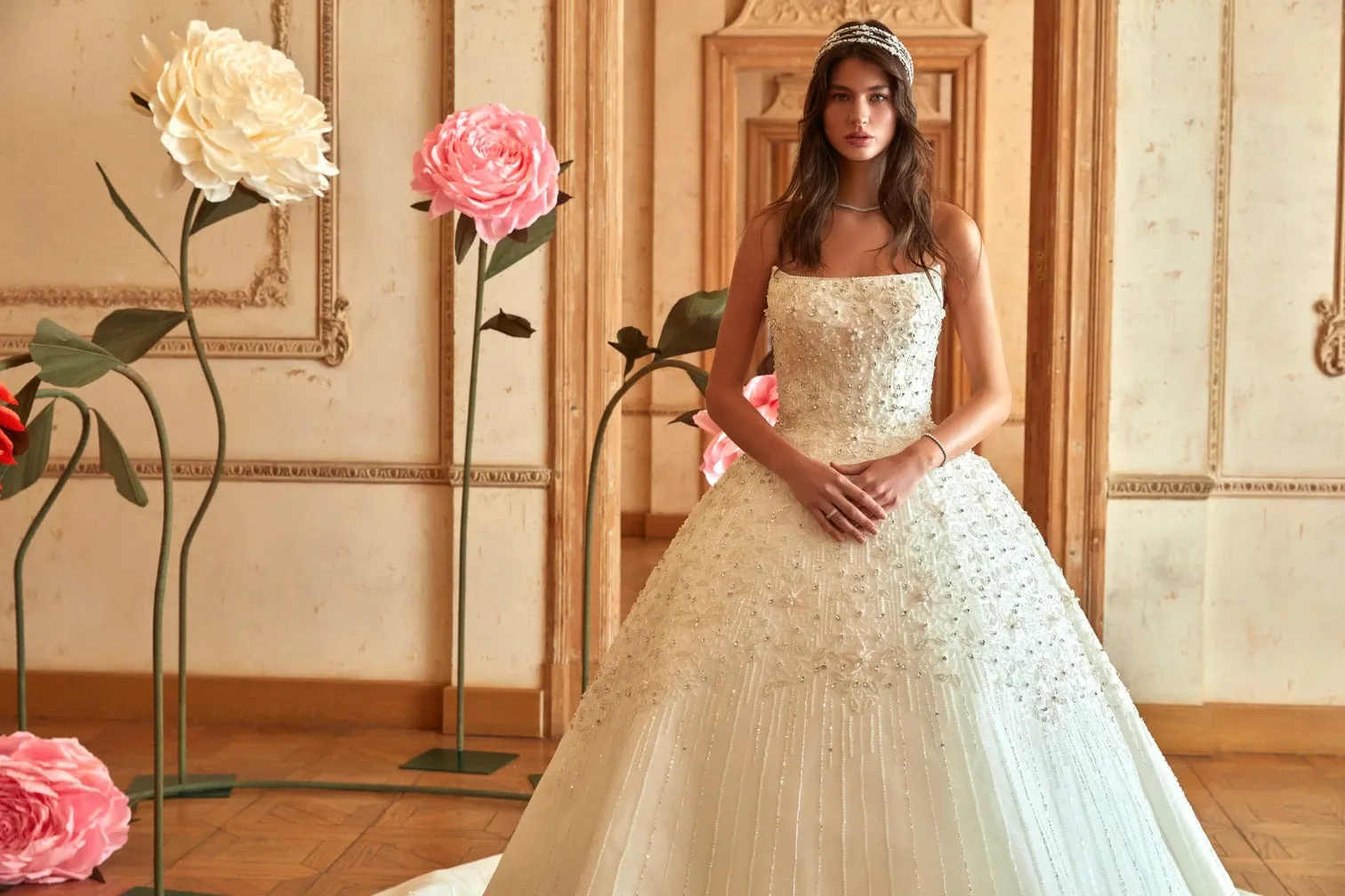 Premium Crystal Embellished Off-White Wedding Gown