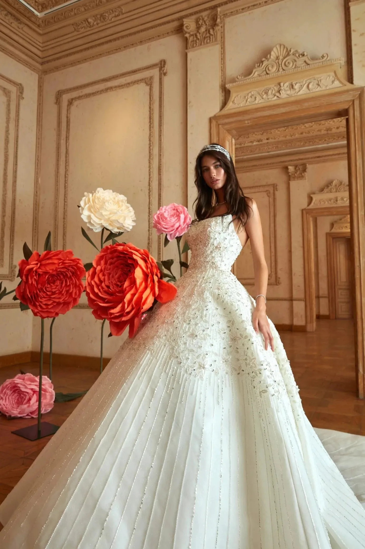 Premium Crystal Embellished Off-White Wedding Gown