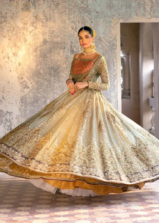 Premium Embellished Pakistani Bridal Gown with Lehenga and Dupatta Dress in Green Color