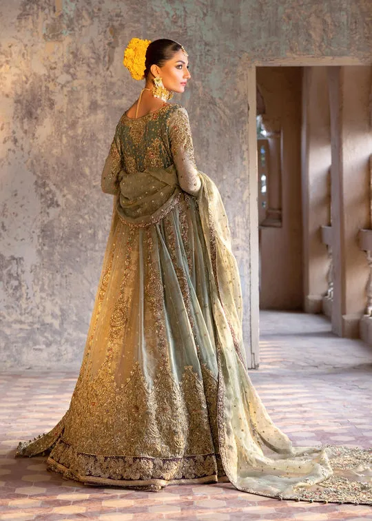 Premium Embellished Pakistani Bridal Gown with Lehenga and Dupatta Dress in Green Color