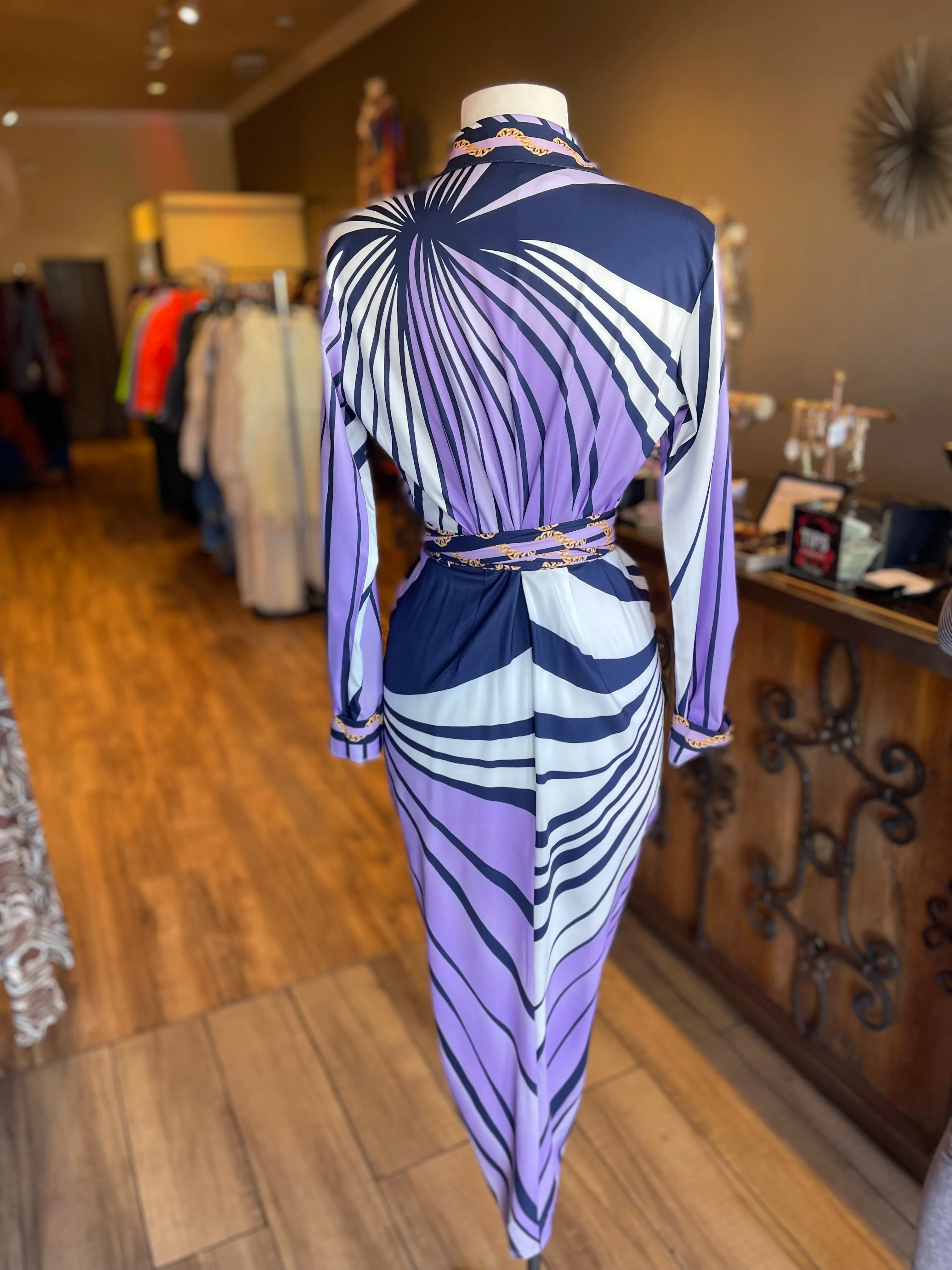 Printed Satin Long Sleeve Dress