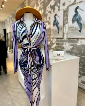 Printed Satin Long Sleeve Dress